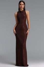 Dorothea Minimalist Contour Sleeveless Rhinestone Knitted Maxi Dress